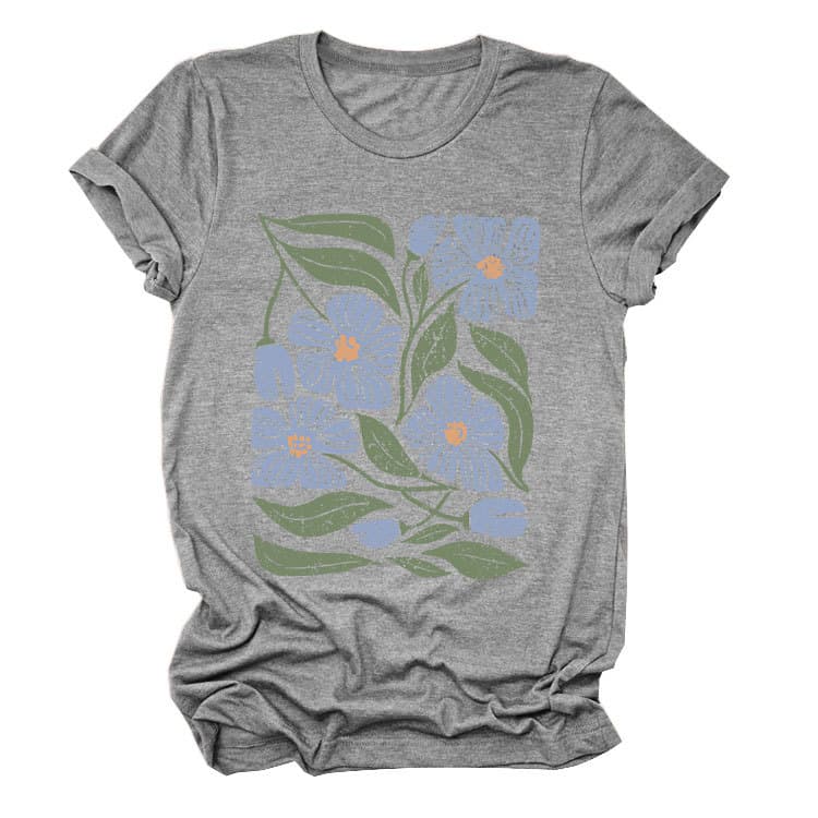 花柄 ファッション 優美な花園プリント 半袖Tシャツ