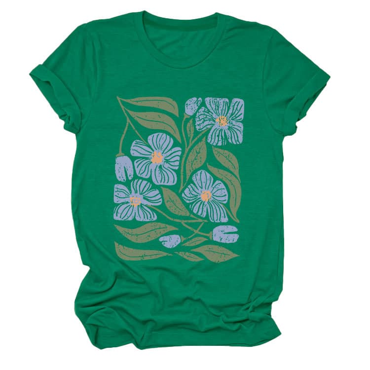 花柄 ファッション 優美な花園プリント 半袖Tシャツ