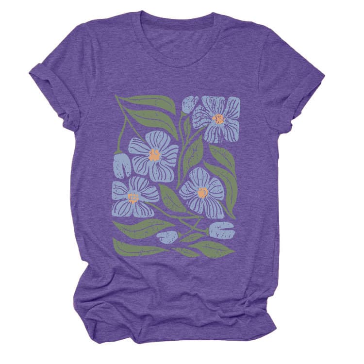 花柄 ファッション 優美な花園プリント 半袖Tシャツ