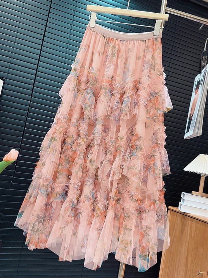 花柄 ファッション 夢見る花園チュールスカート