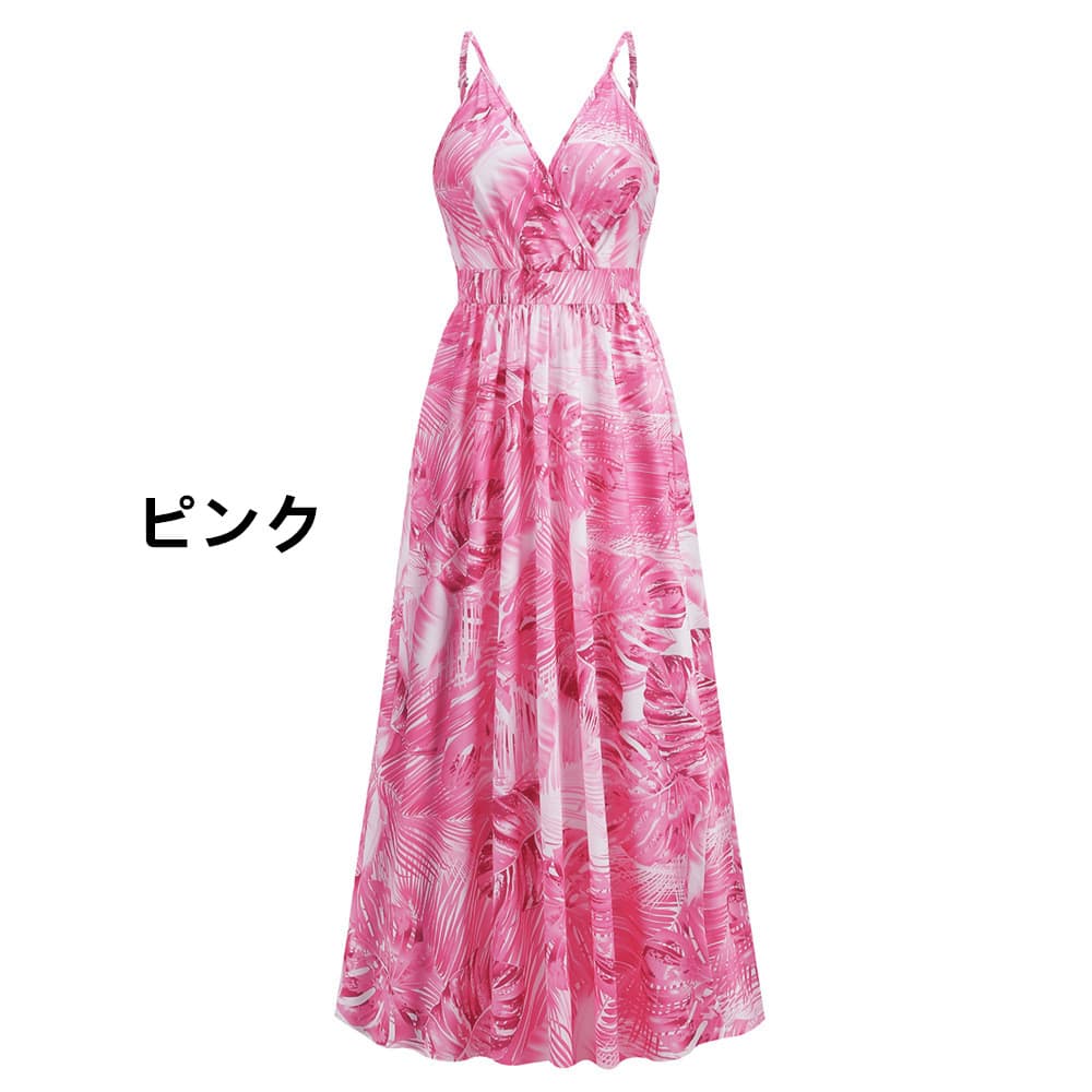 花柄 ファッション 南国リーフ柄 キャミソールマキシワンピース