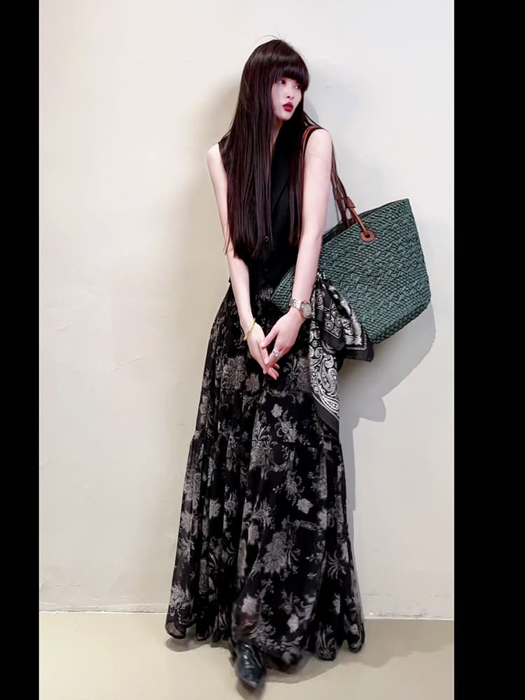 花柄 ファッション 優雅な花模様マキシスカート