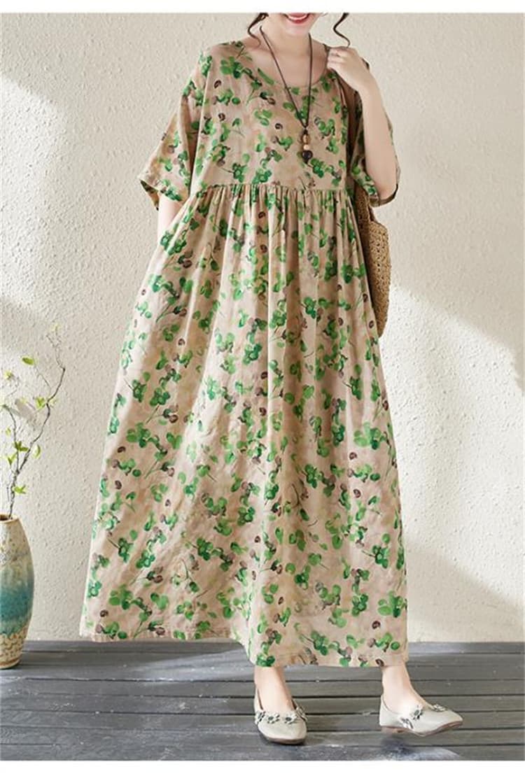 花柄 ファッション 夏の涼感 花柄レトロ フレアロングワンピース ゆったりサイズ