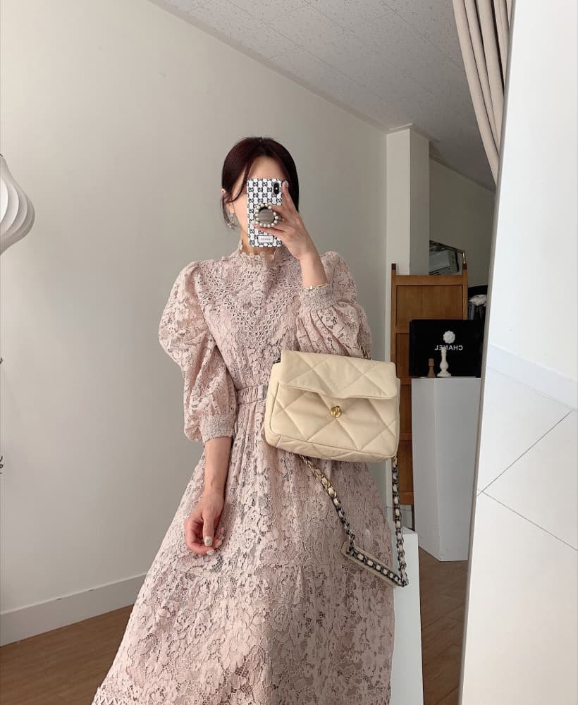 花柄 ファッション 花柄レース パフスリーブ ワンピース 宮廷風 レディース