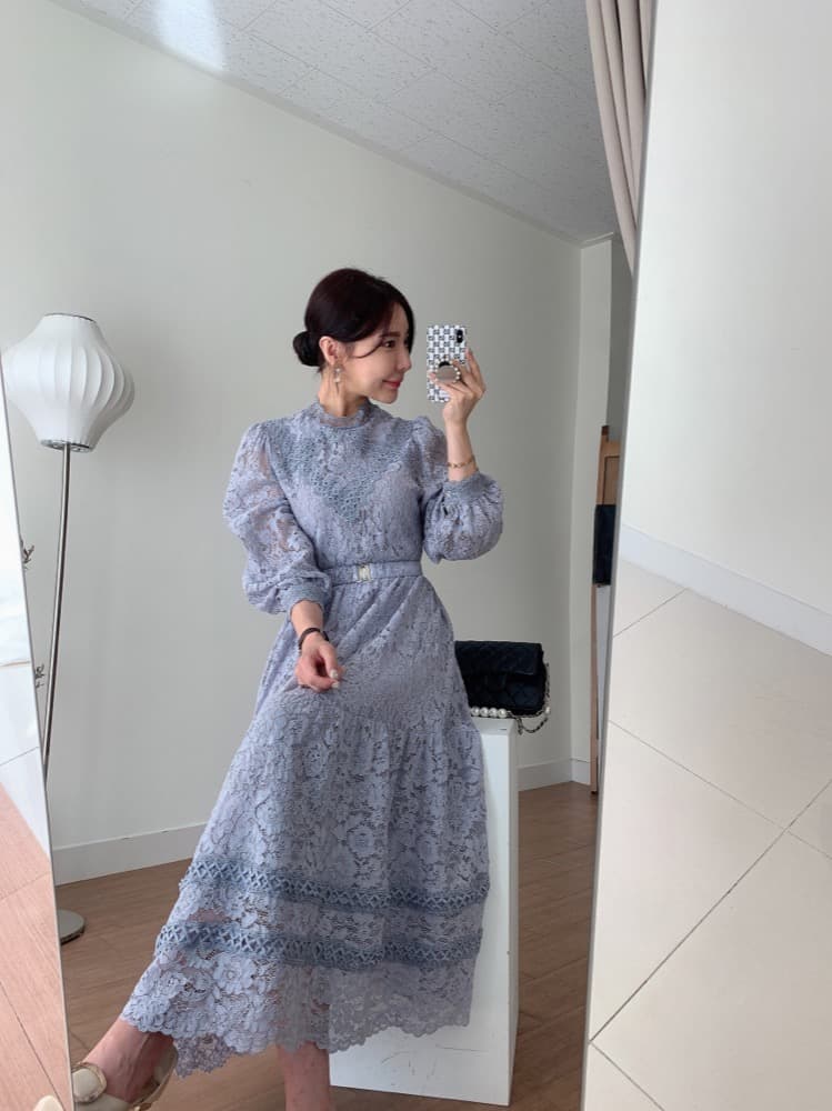花柄 ファッション 花柄レース パフスリーブ ワンピース 宮廷風 レディース