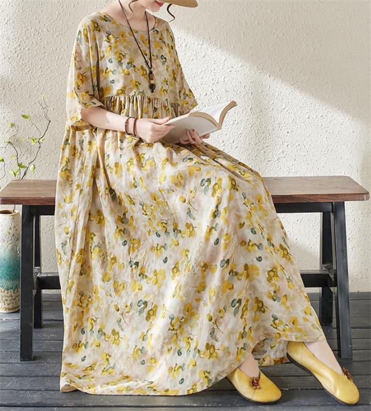 花柄 ファッション 夏の涼感 花柄レトロ フレアロングワンピース ゆったりサイズ