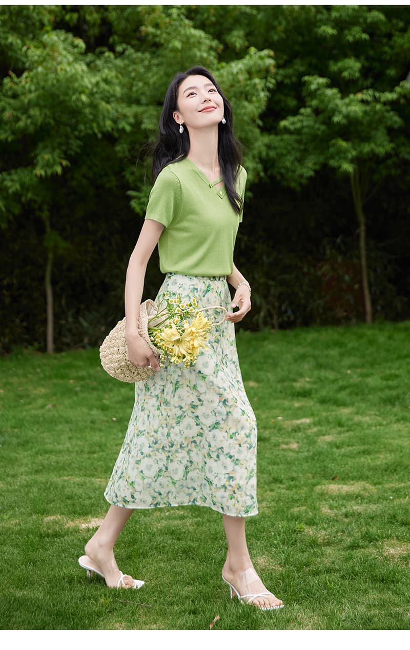 花柄 ファッション 優雅な春風花柄ミディスカート