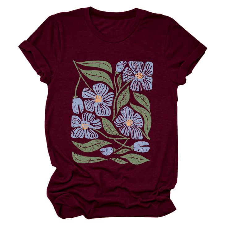 花柄 ファッション 優美な花園プリント 半袖Tシャツ