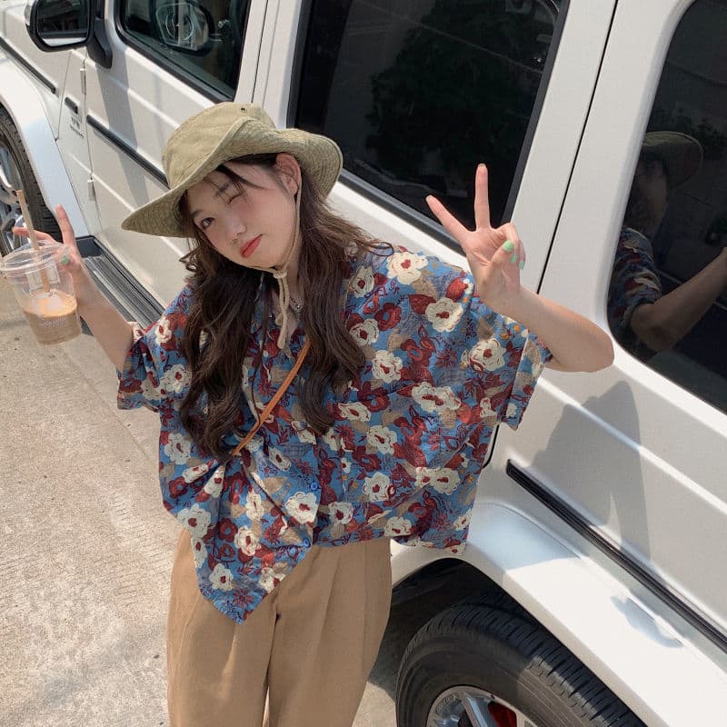 花柄 ファッション 優美な花園 開襟ブラウス