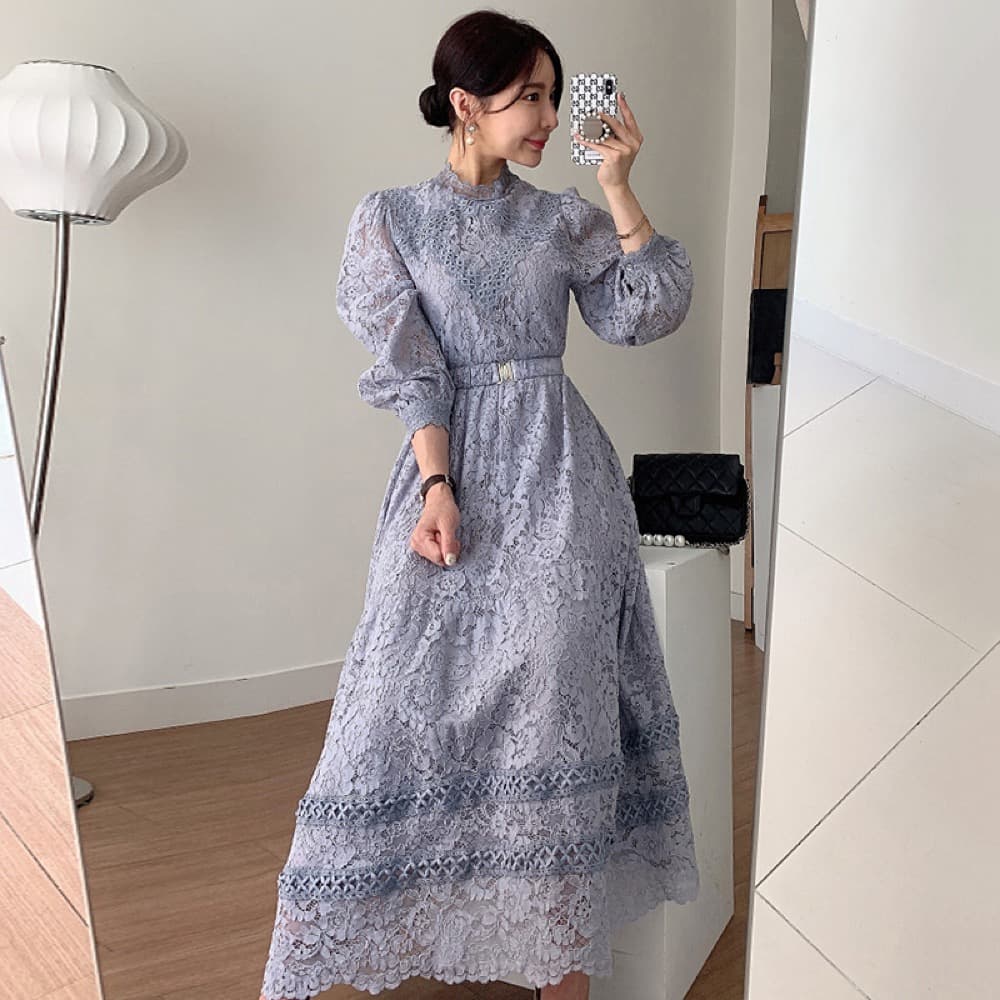 花柄 ファッション 花柄レース パフスリーブ ワンピース 宮廷風 レディース