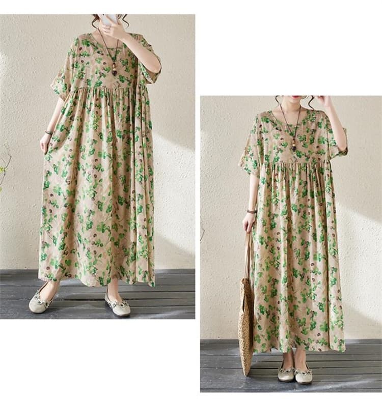 花柄 ファッション 夏の涼感 花柄レトロ フレアロングワンピース ゆったりサイズ