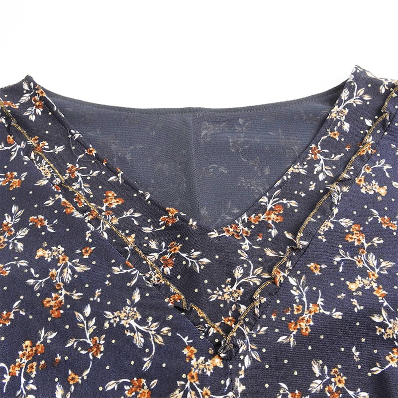 花柄 ファッション 小花散りばめ ゆったりフレアワンピース