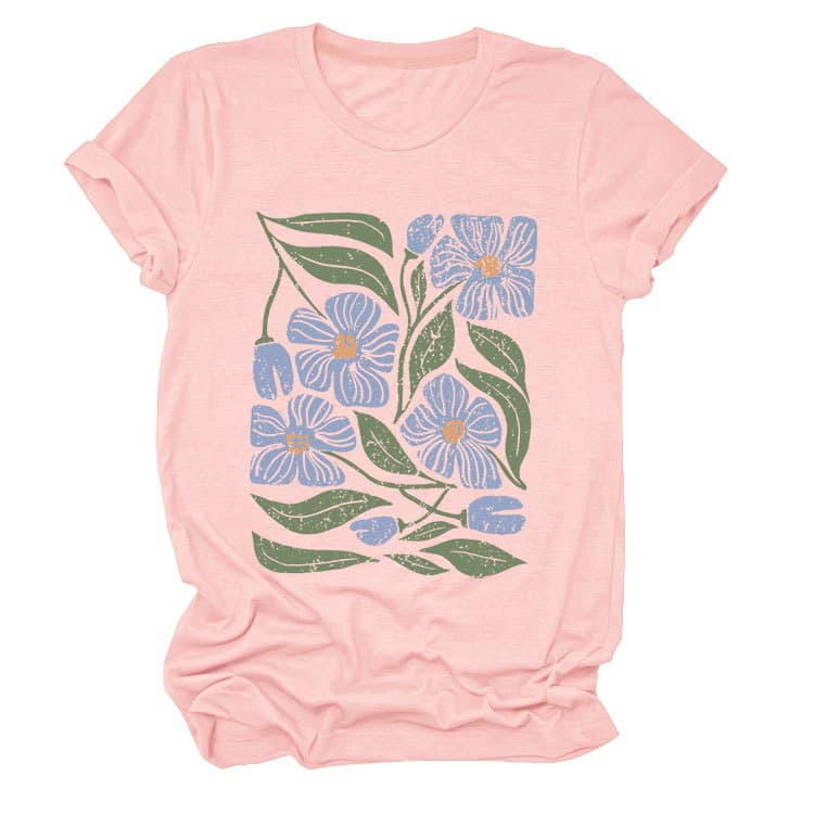 花柄 ファッション 優美な花園プリント 半袖Tシャツ