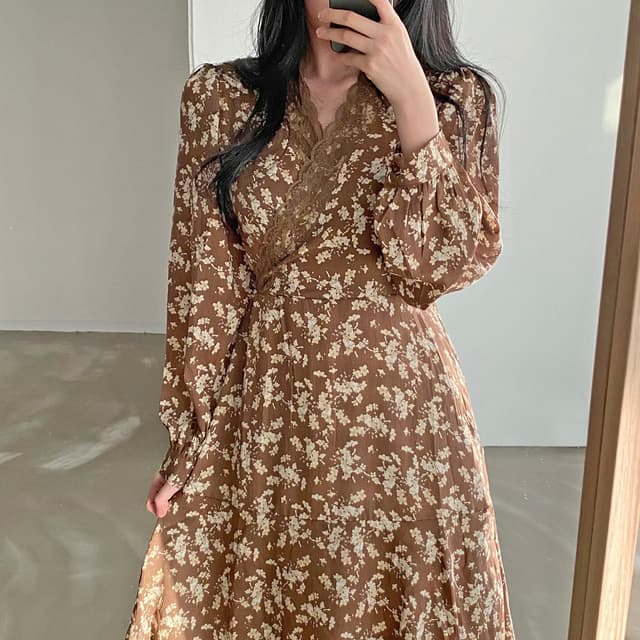 花柄 ファッション 秋色優美 花柄ティアードワンピース