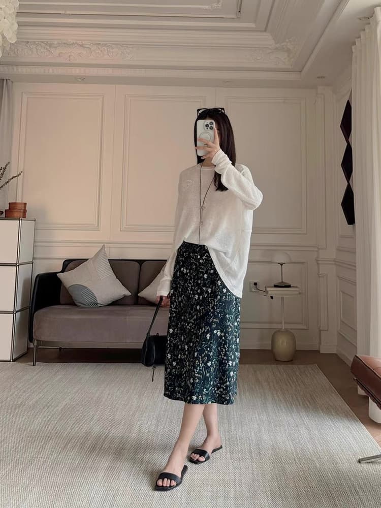 花柄 ファッション 優美な小花柄ロングスカート