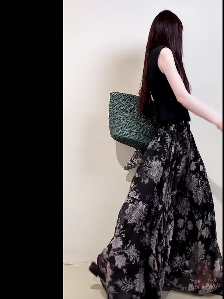 花柄 ファッション 優雅な花模様マキシスカート