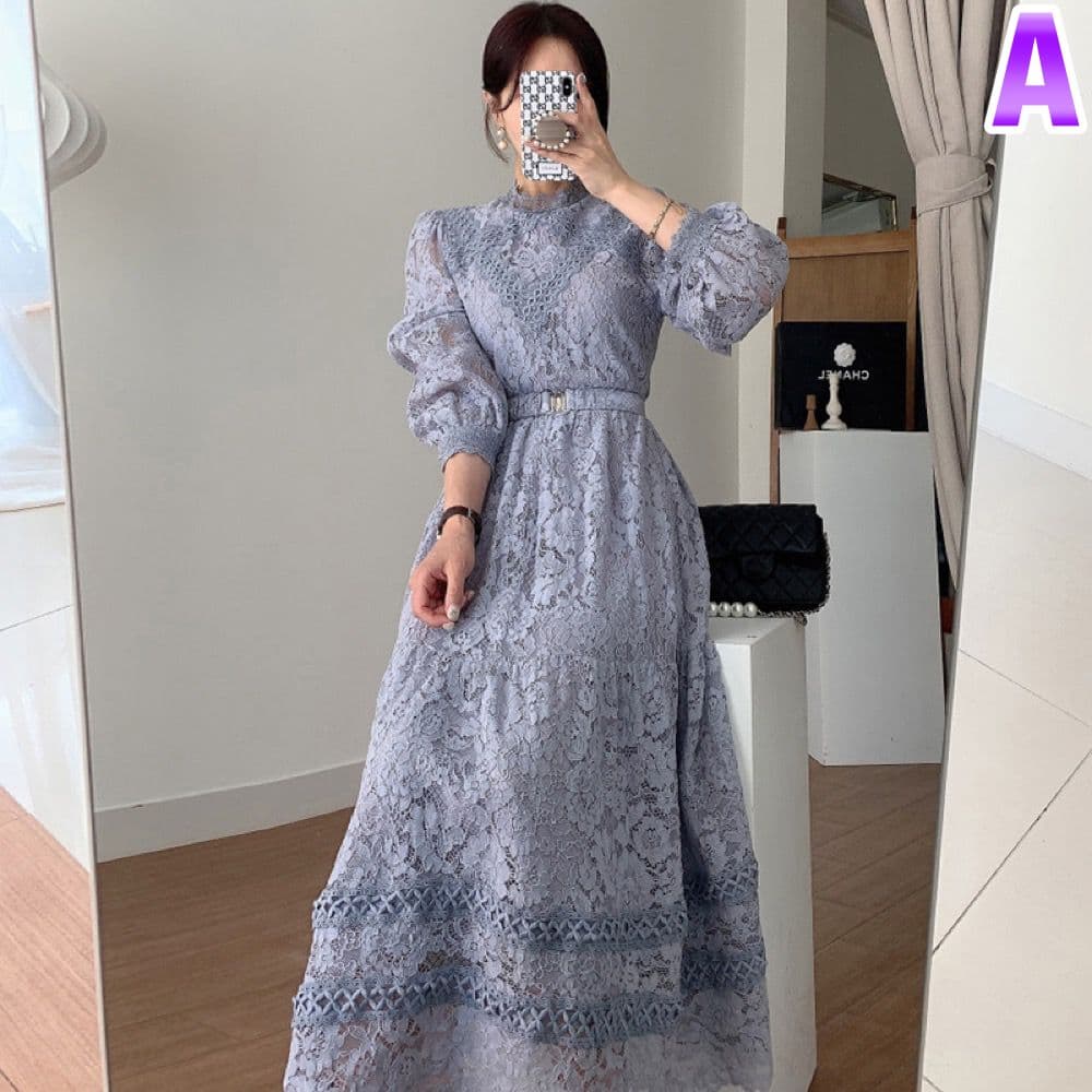 花柄 ファッション 花柄レース パフスリーブ ワンピース 宮廷風 レディース