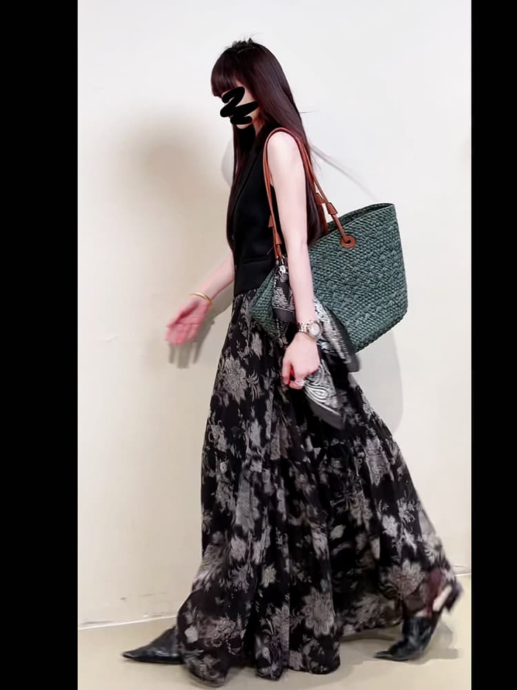 花柄 ファッション 優雅な花模様マキシスカート