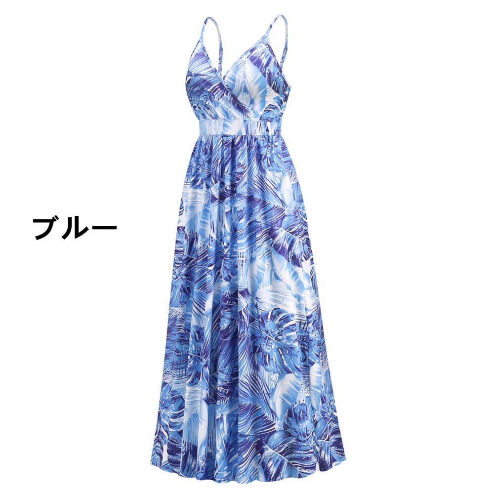花柄 ファッション 南国リーフ柄 キャミソールマキシワンピース