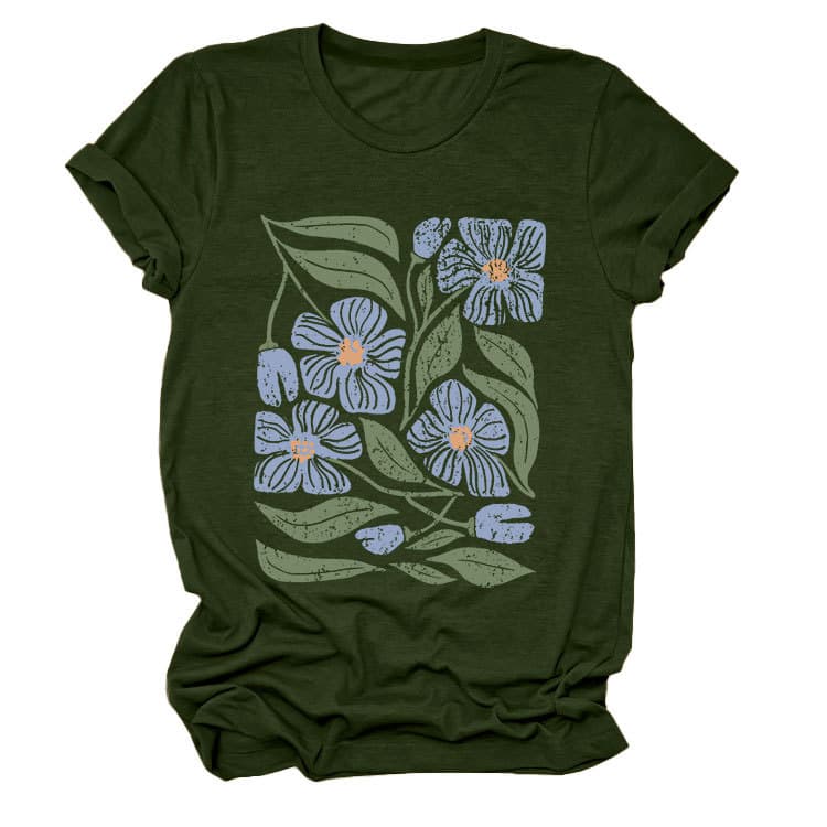 花柄 ファッション 優美な花園プリント 半袖Tシャツ