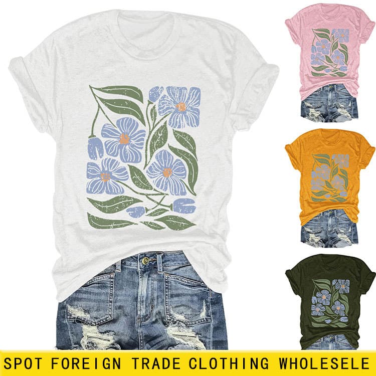 花柄 ファッション 優美な花園プリント 半袖Tシャツ