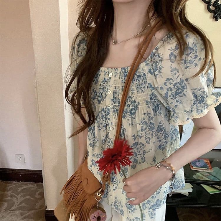 花柄 ファッション 優美な花園 シャーリングワンピース