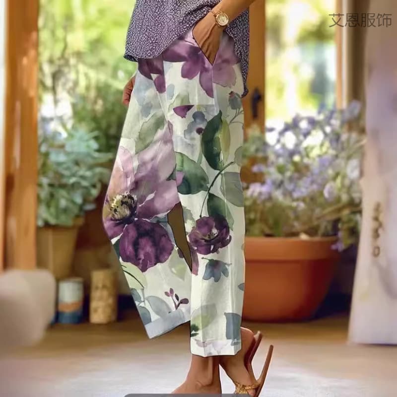花柄 ファッション 大輪花咲きワイドパンツ