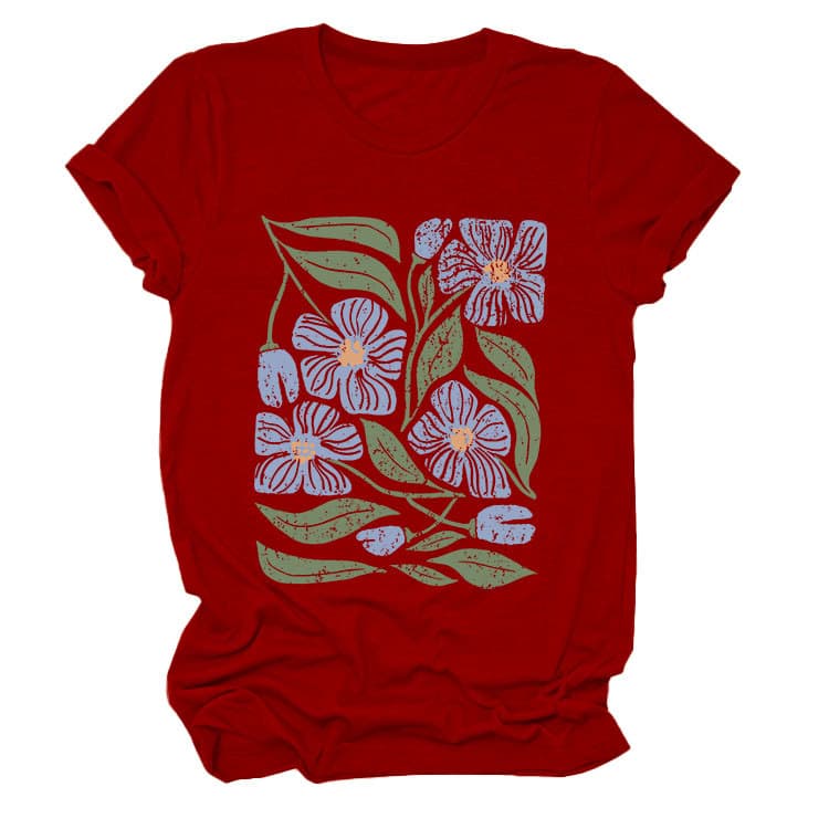 花柄 ファッション 優美な花園プリント 半袖Tシャツ