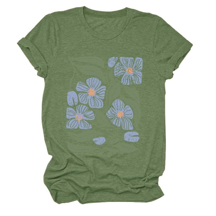 花柄 ファッション 優美な花園プリント 半袖Tシャツ