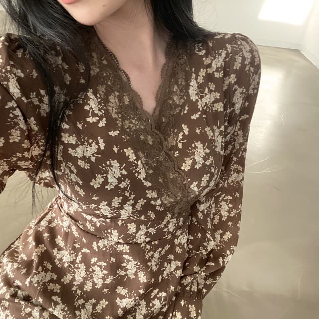 花柄 ファッション 秋色優美 花柄ティアードワンピース