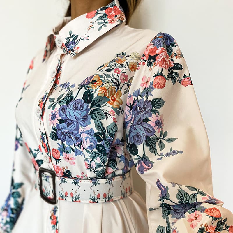 花柄 ファッション 凛と咲く花園シャツワンピース