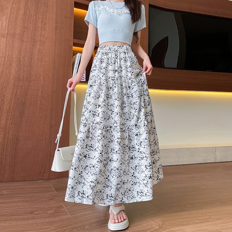 花柄 ファッション 優美な小花ロングスカート
