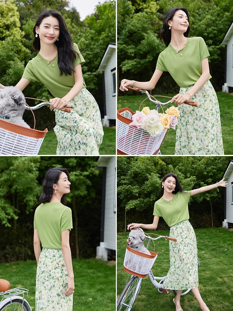 花柄 ファッション 優雅な春風花柄ミディスカート