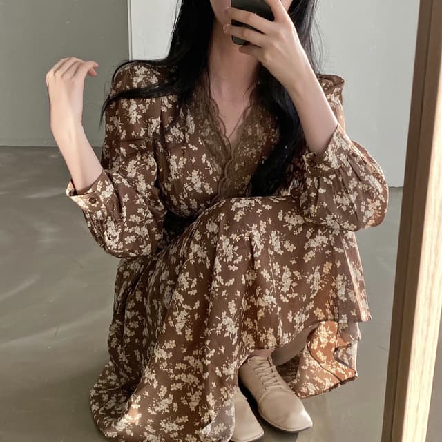 花柄 ファッション 秋色優美 花柄ティアードワンピース