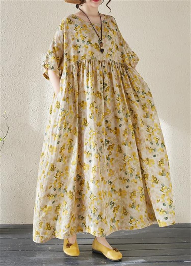 花柄 ファッション 夏の涼感 花柄レトロ フレアロングワンピース ゆったりサイズ