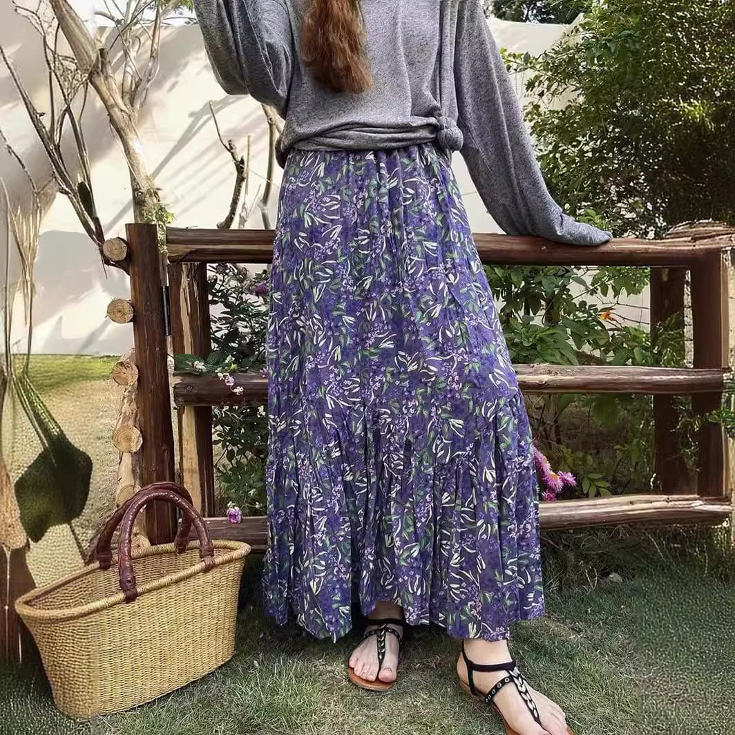 花柄 ファッション 優雅な花園 プリーツロングスカート