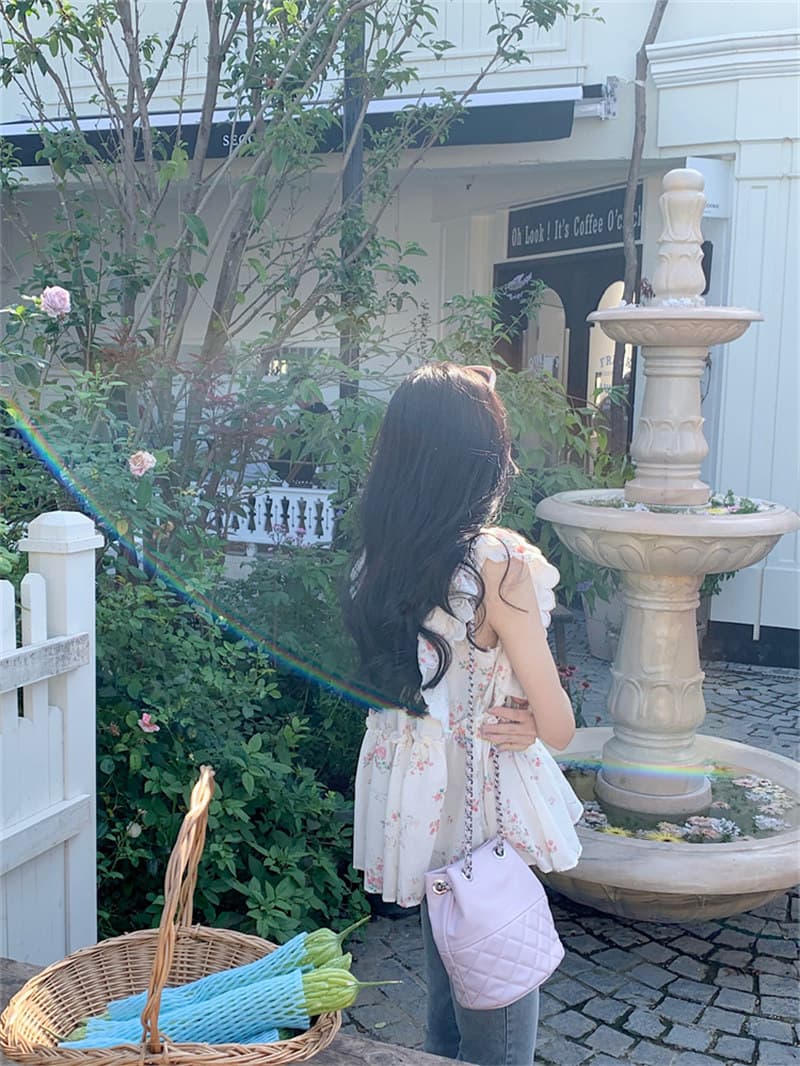 花柄 ファッション 夏新作 小花柄フリルブラウス ゆったりシルエット