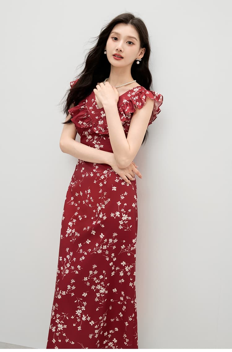 花柄 ファッション 優美な花園フリルワンピース