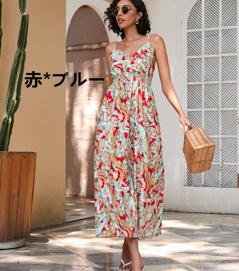 花柄 ファッション 花柄カシュクールキャミワンピース 南国風シャーリング