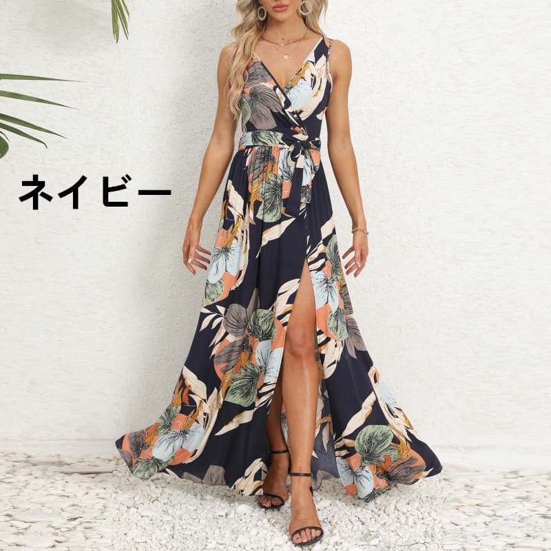 花柄 ファッション 華やか花柄 マキシワンピース 夏用ノースリーブ リゾート向け
