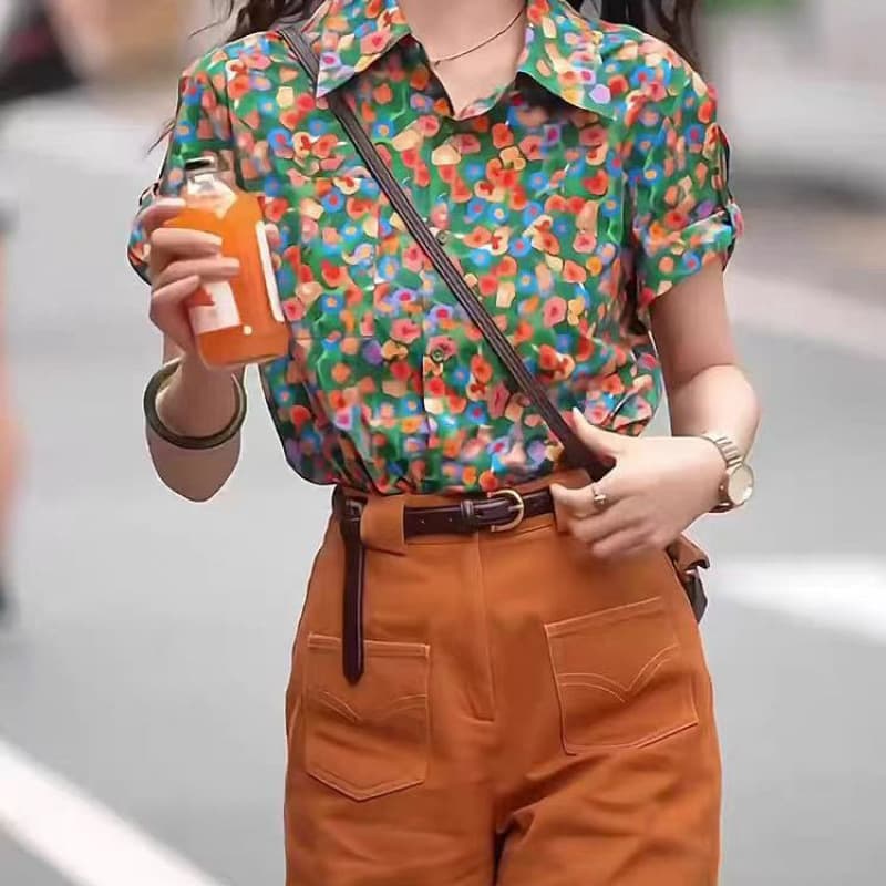 花柄 ファッション 彩り水彩花園 半袖ブラウス