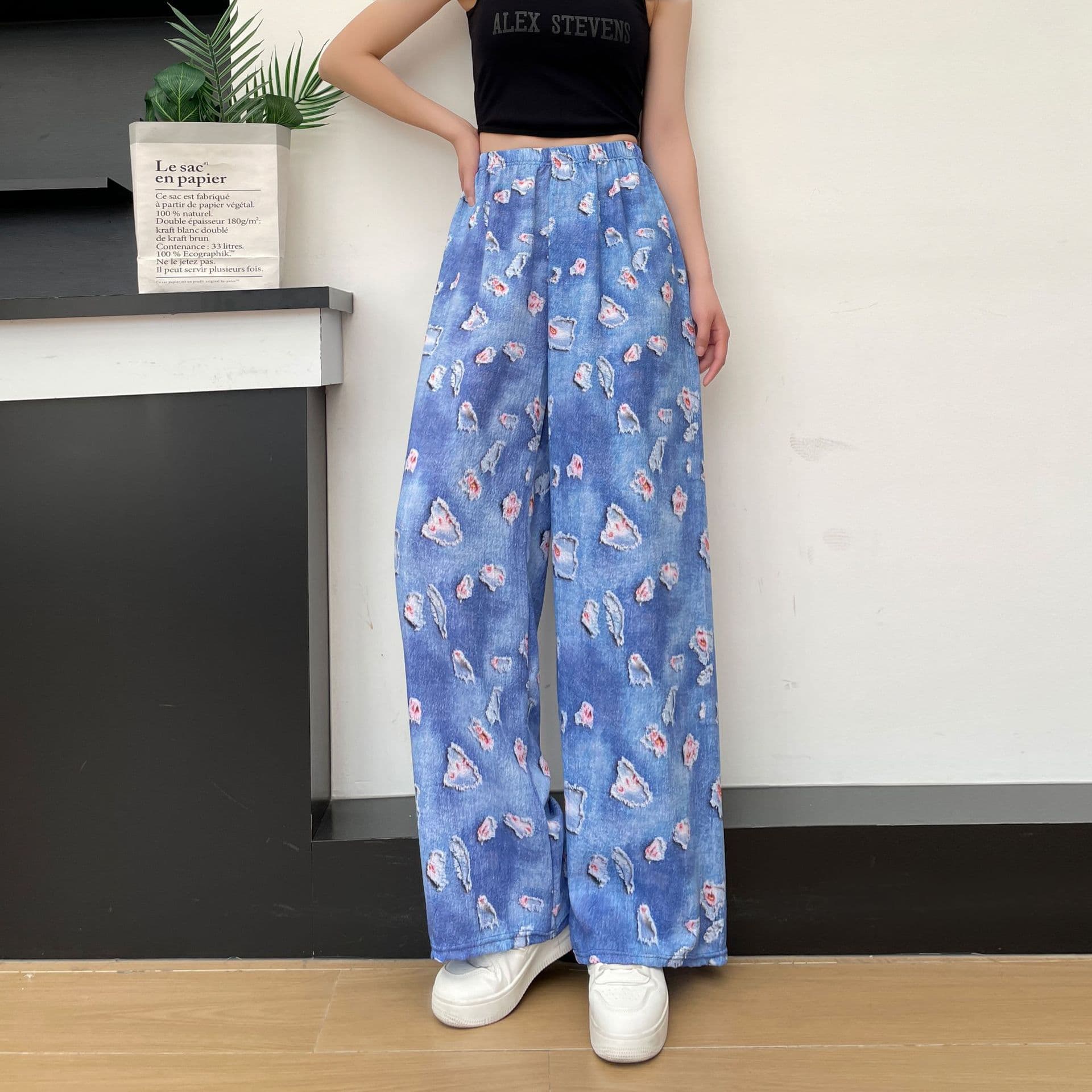 花柄 ファッション 華やか四季のゆったりワイドパンツ
