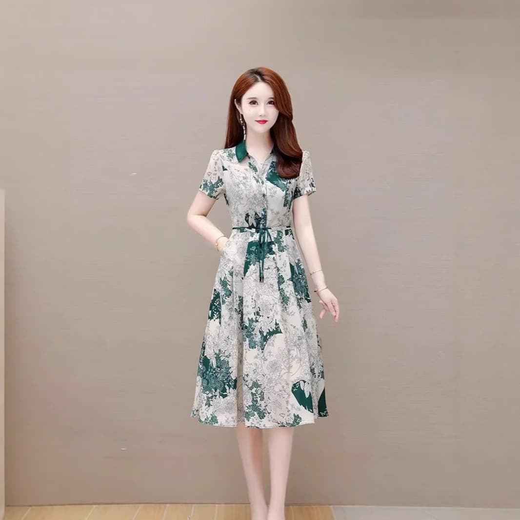 花柄 ファッション 優美な花園シャツカラーワンピース