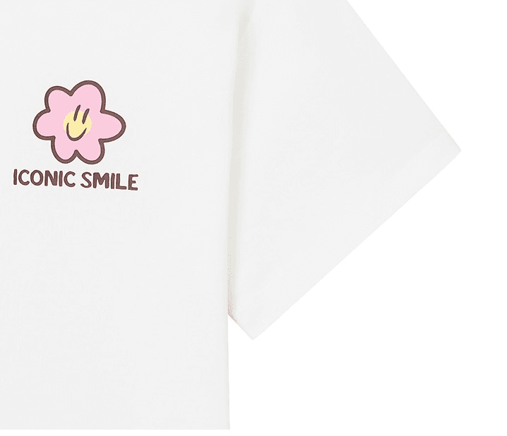 花柄 ファッション ほほえみ花刺繍 ワンポイントTシャツ