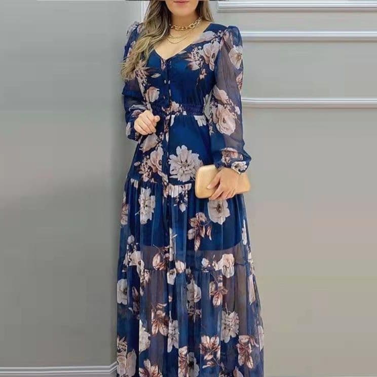 花柄 ファッション 優美な花園シフォンロングワンピース