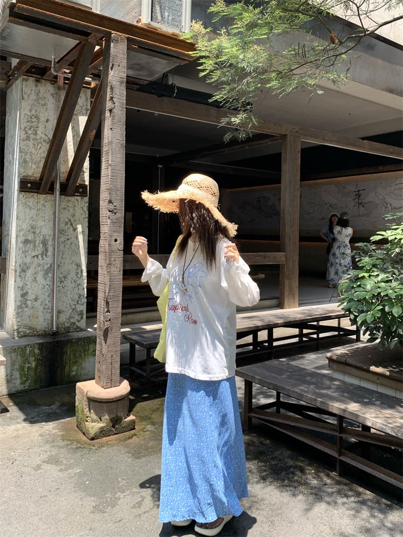 花柄 ファッション 優美な花刺繍 ゆったり長袖Tシャツ