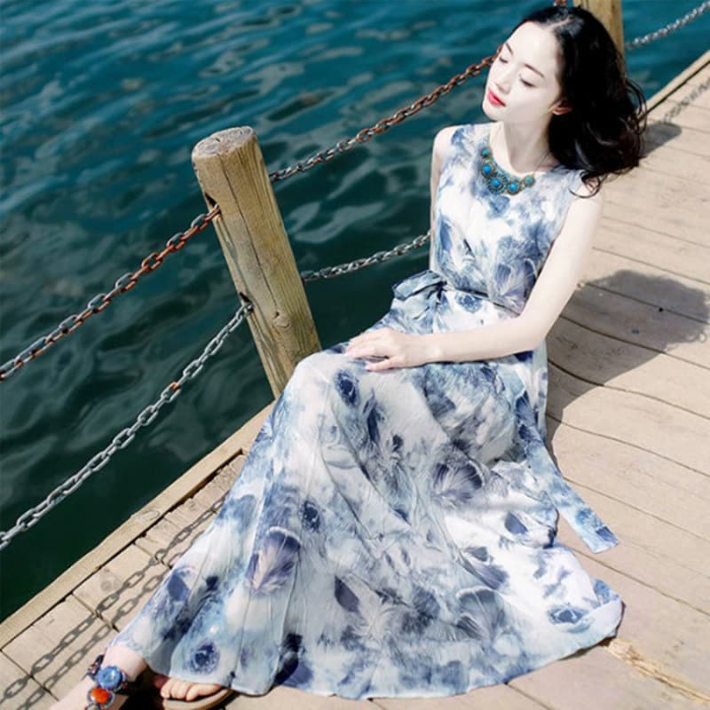 花柄 ファッション 水彩花柄 涼感ロングワンピース