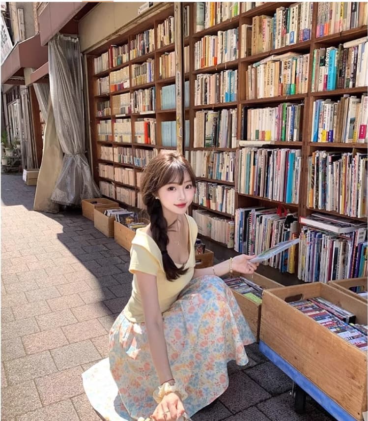 花柄 ファッション 優美な水彩花柄フレアスカート