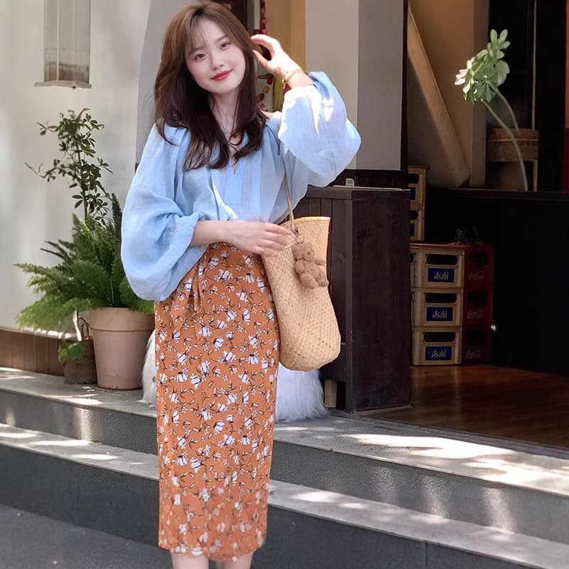 花柄 ファッション 優美な小花柄ロングスカート