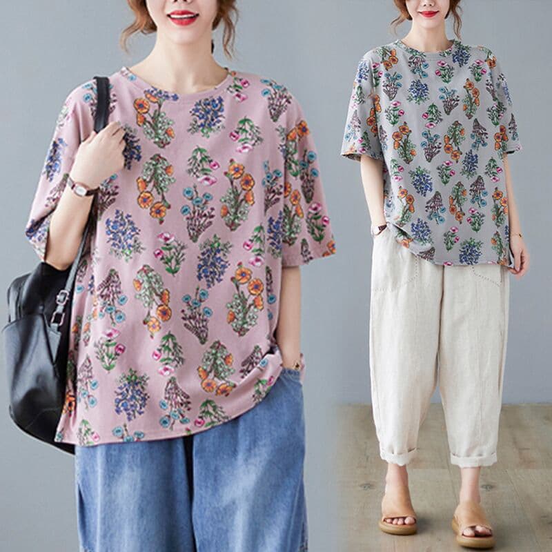 花柄 ファッション 花束の囁き ゆったりシルエットティー
